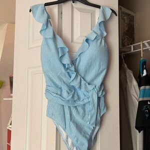 Blue Striped Lilly Pulitzer One Piece Swimsuit Sz 12